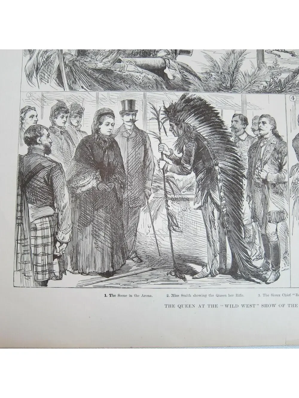 Antique 1887 Print Queen Wild West Show Great American Exhibition Indian Chief